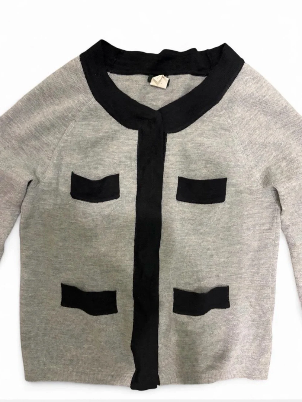 J. Crew Gray and Black Contrast Trim Knit Cardigan